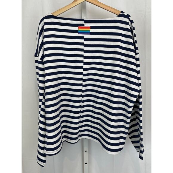 J.CREW x CHRISTOPHER JOHN ROGERS Mariner Cloth Boatneck Top Striped Navy 3X Plus - Picture 2 of 11